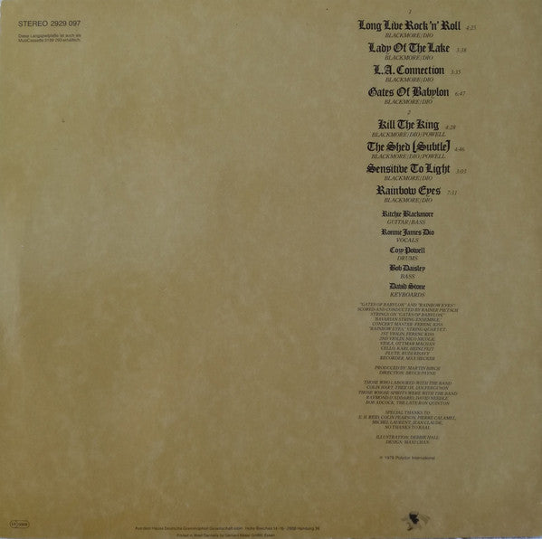 Rainbow : Long Live Rock 'N' Roll (LP, Album, RP)
