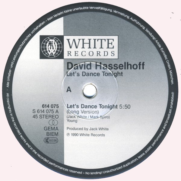David Hasselhoff : Let's Dance Tonight (12", Maxi)
