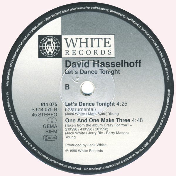 David Hasselhoff : Let's Dance Tonight (12", Maxi)