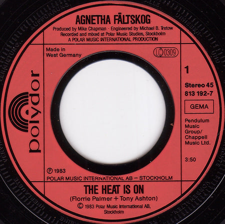 Agnetha Fältskog : The Heat Is On / Man (7", Single)