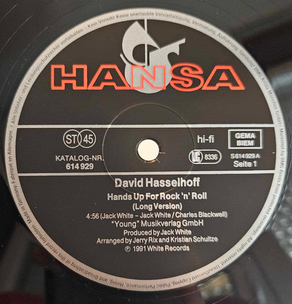 David Hasselhoff : Hands Up For Rock 'N' Roll (12", Maxi)