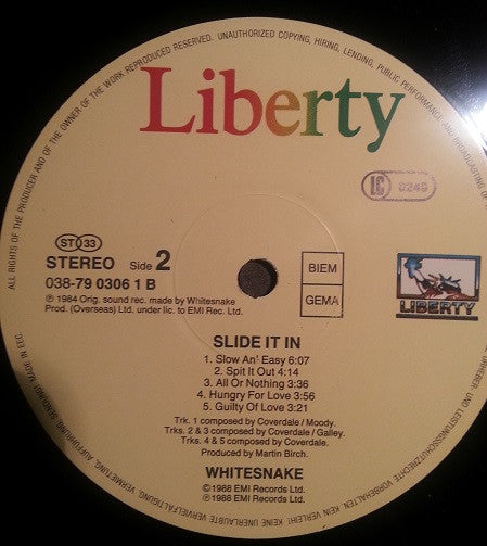 Whitesnake : Slide It In (LP, Album, RE)