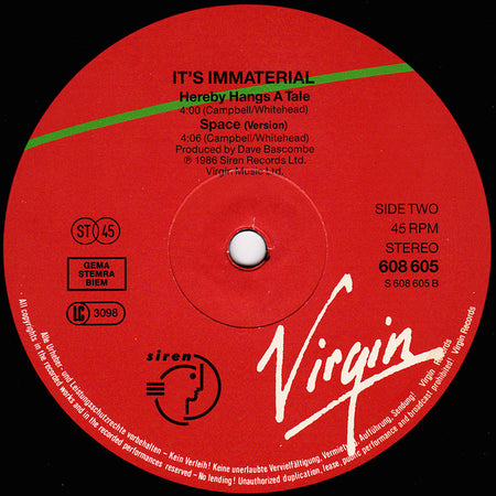 It's Immaterial : Space (He Called From The Kitchen) (12", Single, Sup)