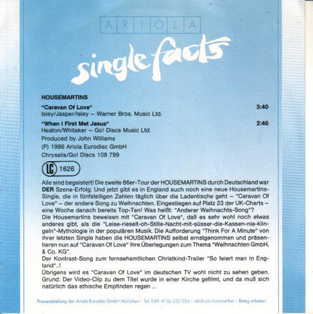 The Housemartins : Caravan Of Love (7", Single)