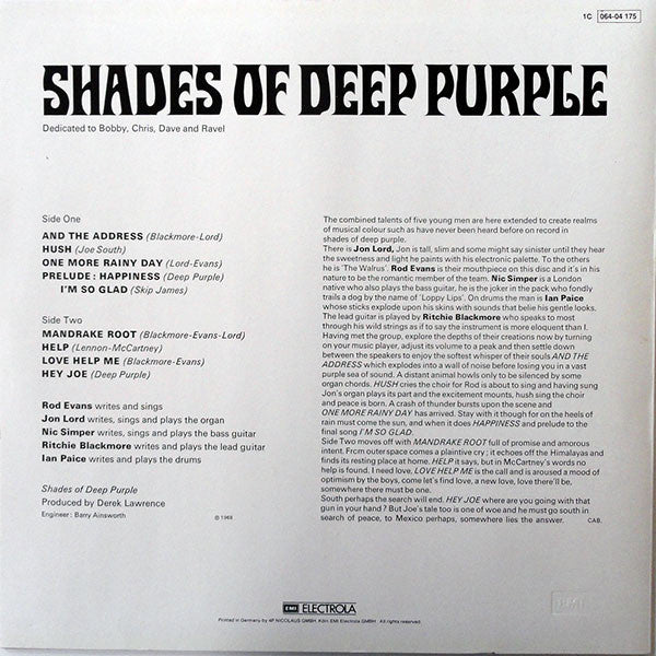 Deep Purple : Shades Of Deep Purple (LP, Album, RE)