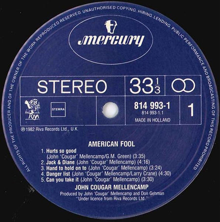 John Cougar Mellencamp : American Fool (LP, Album, RE)