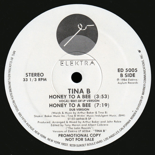 Tina B : Honey To A Bee (12", Promo)