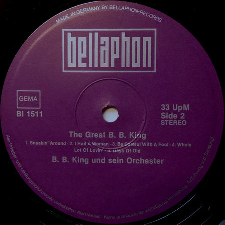 B. B. King And His Orchestra* : The Great B. B. King (LP, RE)