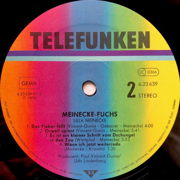 Ulla Meinecke : Meinecke Fuchs (LP, Album, RE)