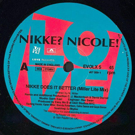 Nikke? Nicole!* : Nikke Does It Better (12")