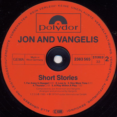 Jon & Vangelis : Short Stories (LP, Album)