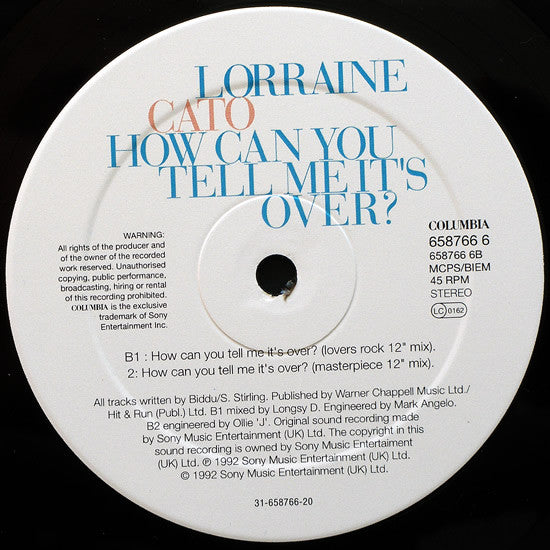 Lorraine Cato : How Can You Tell Me It's Over? (12", Single)