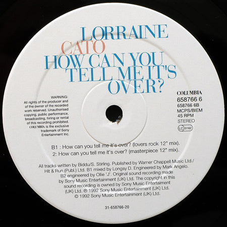 Lorraine Cato : How Can You Tell Me It's Over? (12", Single)