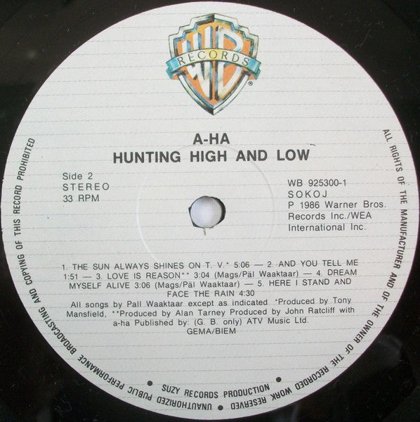 a-ha : Hunting High And Low (LP, Album, RE)