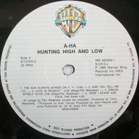 a-ha : Hunting High And Low (LP, Album, RE)