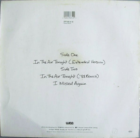 Phil Collins : In The Air Tonight (88' Remix) And (Extended Version) (12", Maxi, Rec)