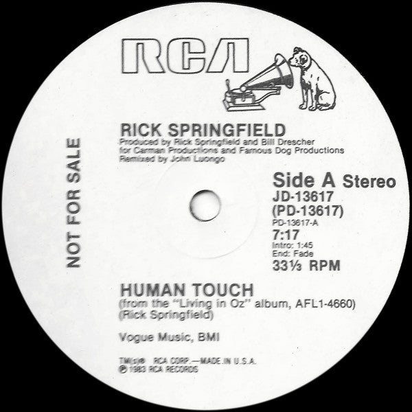 Rick Springfield : Human Touch (12", Promo)