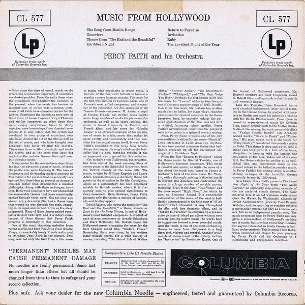 Percy Faith : Music From Hollywood (LP, Album, RE)