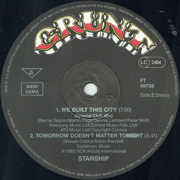 Starship (2) : Nothing's Gonna Stop Us Now  (From The Twentieth Century Fox Motion Picture Mannequin) (12", Maxi)