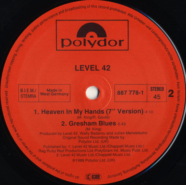 Level 42 : Heaven In My Hands (U.S. Remix) (12")