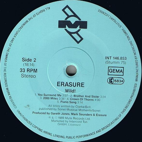 Erasure : Wild! (LP, Album)