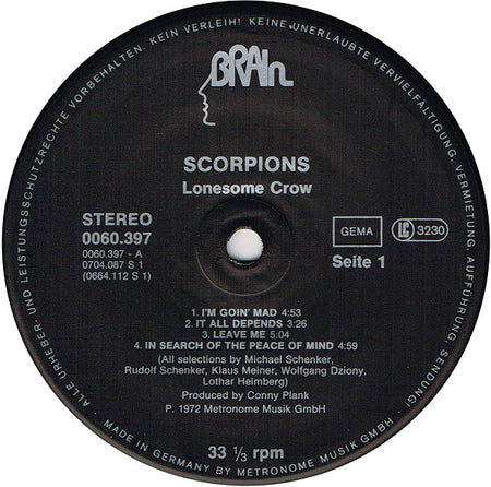Scorpions : Lonesome Crow (LP, Album, RE)