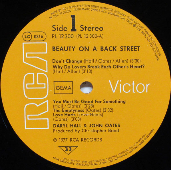 Daryl Hall And John Oates* : Beauty On A Back Street (LP, Album)