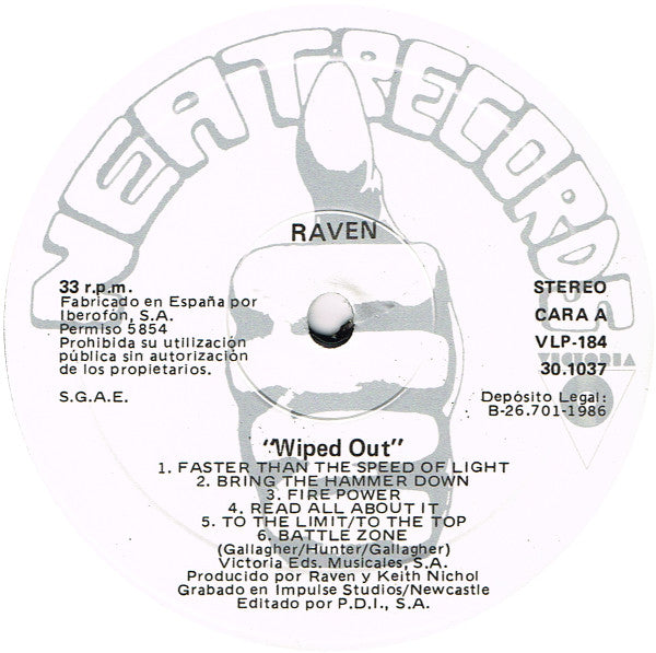 Raven (6) : Wiped Out (LP, Album, RE)