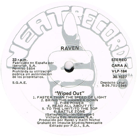 Raven (6) : Wiped Out (LP, Album, RE)