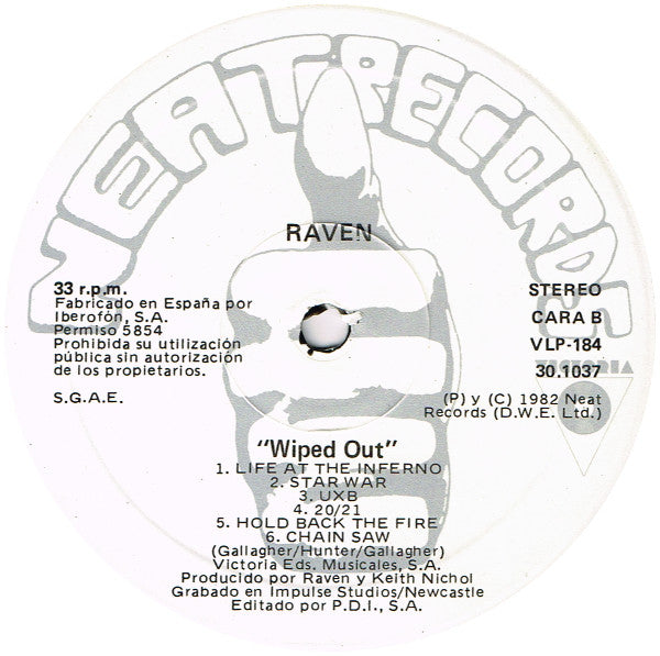 Raven (6) : Wiped Out (LP, Album, RE)