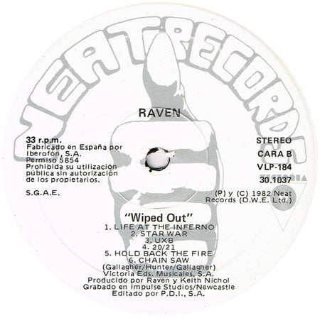 Raven (6) : Wiped Out (LP, Album, RE)