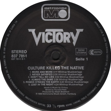 Victory (3) : Culture Killed The Native (LP, Album)