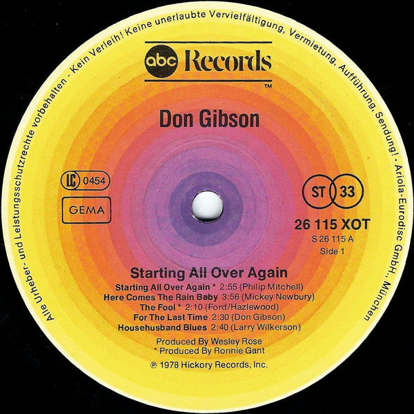 Don Gibson : Starting All Over Again (LP, Album)