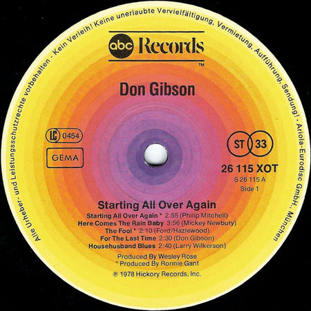 Don Gibson : Starting All Over Again (LP, Album)