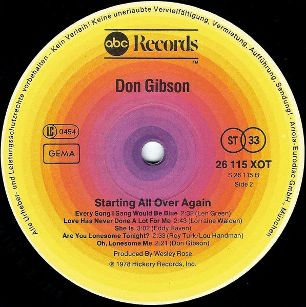 Don Gibson : Starting All Over Again (LP, Album)