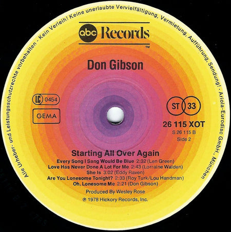 Don Gibson : Starting All Over Again (LP, Album)