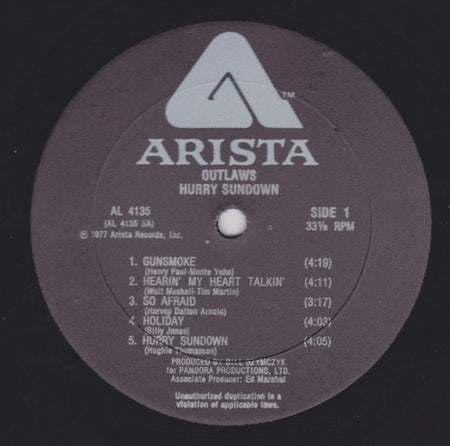 Outlaws : Hurry Sundown (LP, Album, All)