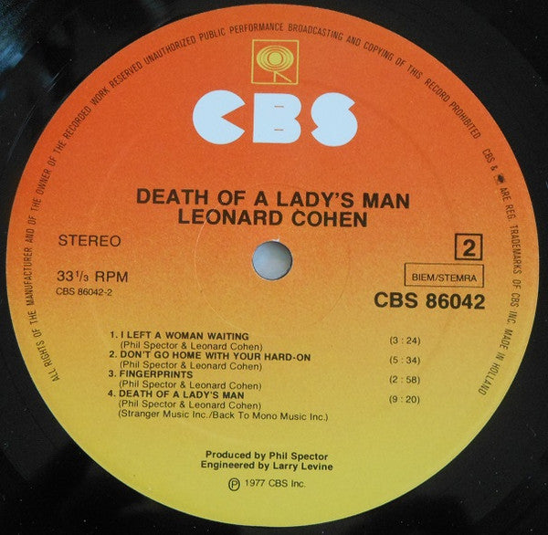 Leonard Cohen : Death Of A Ladies' Man (LP, Album, Gat)