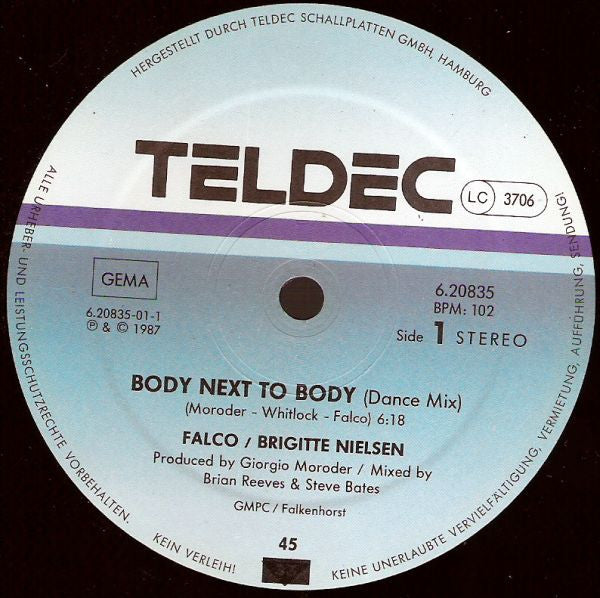 Falco Meets Brigitte Nielsen : Body Next To Body (Dance Mix) (12", Maxi)