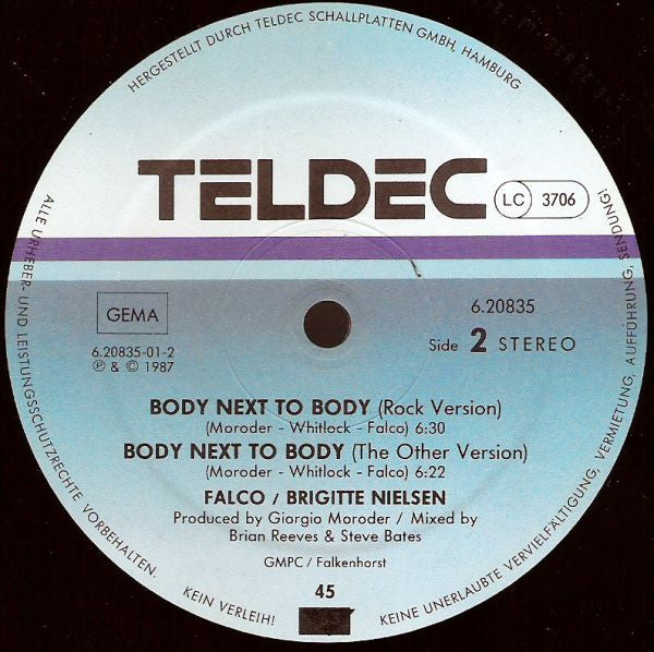 Falco Meets Brigitte Nielsen : Body Next To Body (Dance Mix) (12", Maxi)
