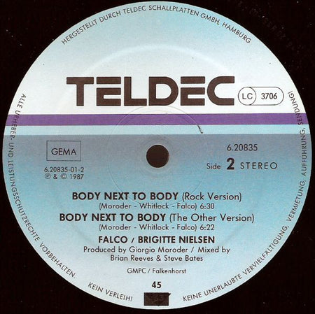 Falco Meets Brigitte Nielsen : Body Next To Body (Dance Mix) (12", Maxi)