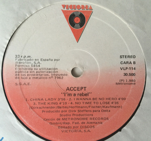 Accept : I'm A Rebel  (LP, Album, RE)