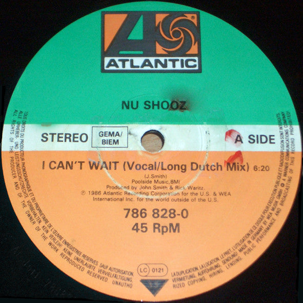 Nu Shooz : I Can't Wait (Vocal/Long "Dutch Mix") (12", Maxi)