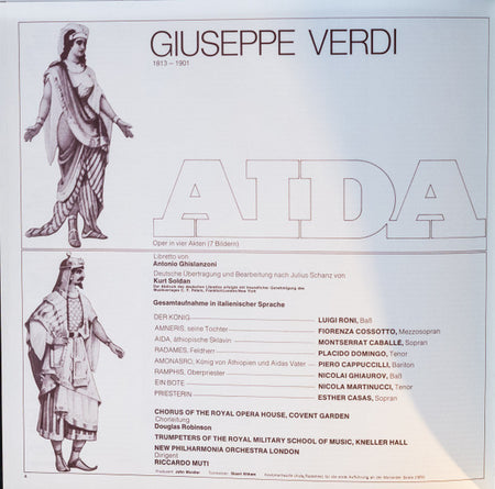 Giuseppe Verdi, Montserrat Caballé, Placido Domingo, Fiorenza Cossotto, Piero Cappuccilli, Nicolai Ghiaurov, New Philharmonia Orchestra, Chorus Of The Royal Opera House, Covent Garden, Riccardo Muti : Aida (3xLP, Album, Quad + Box)
