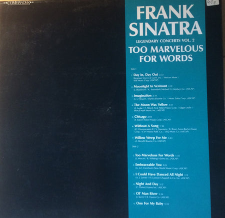Frank Sinatra : Legendary Concerts Vol. 2‎–Too Marvelous For Words (LP)