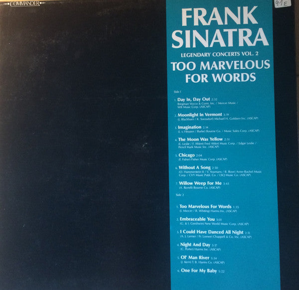 Frank Sinatra : Legendary Concerts Vol. 2‎–Too Marvelous For Words (LP)