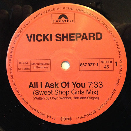 Vicki Shepard : All I Ask Of You (12", Maxi)