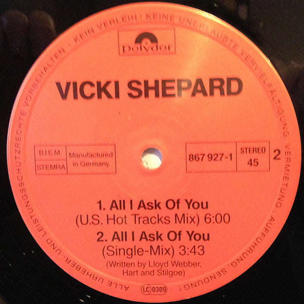 Vicki Shepard : All I Ask Of You (12", Maxi)