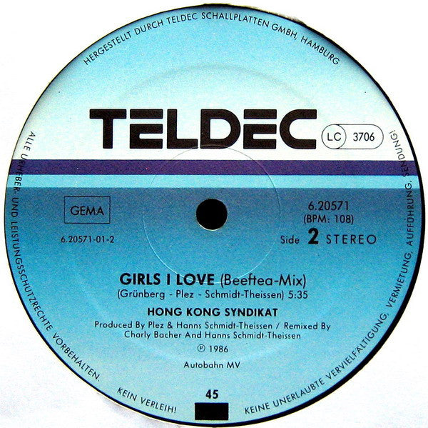 Hongkong Syndikat : Girls I Love (12", Maxi)