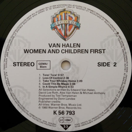 Van Halen : Women And Children First (LP, Album, RP)